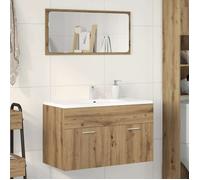 Armoire lavabo salle de bain - vidaXL - Chêne artisanal - Bois d'ingénierie - 90x38,5x46 cm - Capacité 60 kg