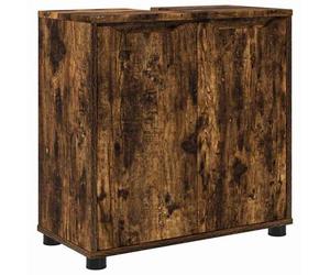 Armoire lavabo SDB - vidaXL - meuble sous lavabo - bois d'ingénierie - chêne fumé - 60 x 30 x 60 cm - 2 portes - 2 étagères{abc19e}