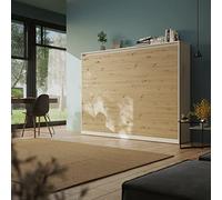 Armoire Lit escamotable BB Loisir 140x200cm Blanc/Chêne Sauvage Horizontal Rabattable Mural C*Adore