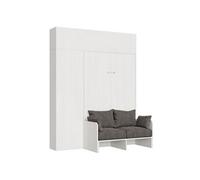Armoire lit escamotable vertical 140 Kentaro Sofa avec colonne et élements hauts Frêne Blanc -