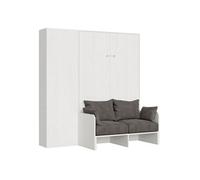 Armoire lit escamotable vertical 140 Kentaro Sofa avec colonne Frêne Blanc -