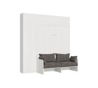 Armoire lit escamotable vertical 160 Kentaro Sofa avec colonne et élements hauts Frêne Blanc -
