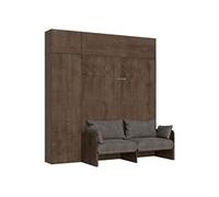 Armoire lit escamotable vertical 160 Kentaro Sofa avec colonne et élements hauts Noyer -