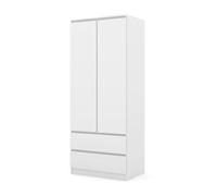 Homlando Armoire de Chambre 2 Portes et 2 Tiroirs, Penderie de Rangement Moderne avec Tringle et Système sans Poignée, Garde-Robe Gain de Place pour Entrée et Bureau, Style Minimaliste (Blanc)