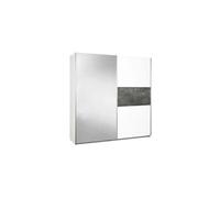 Armoire ALTOBUY MARIANE 2 portes coulissantes blanc laqué décor gris oxyde 1 porte miroir 188x60x208cm Blanc