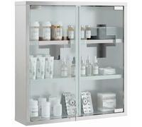 Armoire médicale à fixer au mur - Modèle 834-974V00Sr - Fermeture à clé - 2 clés - 6 compartiments - Verre trempé et acier inoxydable - 46 x 12 x 48 cm - Argent