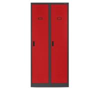 Jan Nowak Armoire Vestiaire Metallique 2B1A Casier en Métal 2 Compartiments cloison Revêtement en Poudre 180 cm x 80 cm x 50 cm (Anthracite/Rouge)