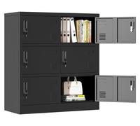 Armoire métallique à 6 portes, casier verrouillable, armoire de bureau ou de stockage avec compartiment à fiches, style moderne, en acier noir, H 100 cm x L 90 cm x P 40 cm