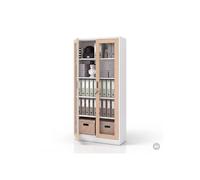 Armoire métallique avec vitrine, blanc / chêne Sonoma : Eco Design AMELIA, 900 x 1850 x 400 mm