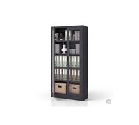 Armoire métallique avec vitrine, couleur anthracite : AMELIA, 900 x 1850 x 400 mm