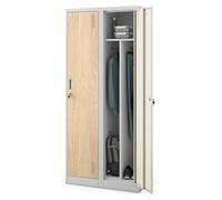 Armoire métallique, casier, placard, armoire double, 2 compartiments, portes battantes, cloison, revêtement par poudre, 180 x 80 x 50 cm, gris / chêne Sonoma