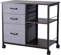 Armoire métallique mobile avec 3 tiroirs en tissu et 2 étagères ouvertes, marron