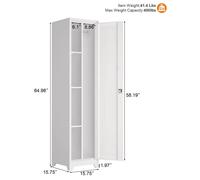 Armoire métallique - Organisateur d'outils pour garage - 1 porte - Verrouillable - 3 à 4 étagères réglables - Barre de suspension avec crochets en forme de S - Blanc