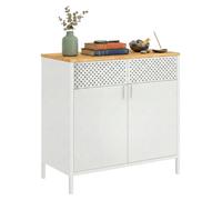 Armoire métallique Relaxdays, H x l x P : 77 x 80 x 40 cm, 2 portes, étagère réglable, armoire de bureau en métal, blanc/naturel