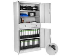 Rangement - TECTAKE - Armoire de classement COSMO avec 2 tiroirs verrouillables, en acier laqué, 40 x 80 x 180 cm - Gris clair