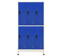 Armoire Métallique Verrouillable 90 x 45 x 180 cm, Grise et Bleue | Acier durable, porte aérée, cintre inclus, étiquette de tri, usage école bureau
