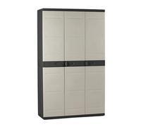 PEGANE Armoire Meuble de Rangement 3 Portes intérieur/extérieur Coloris Noir/Taupe - L. 105 X P. 44 X H. 176 Cm