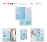 Armoire Meuble de Rangement 6 Cubes Pour Enfants avec un crochet - Bleu 74 x 37 x 110 cm - HUOLE