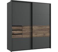 Armoire, meuble de rangement coloris graphite, rechampis imitation chêne