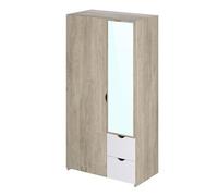 Armoire Meuble de rangement de 2 portes et 2 tiroirs en melamine blanc/chene - Longueur 100.6 x Profondeur 54 x Hauteur 195,1 cm --
