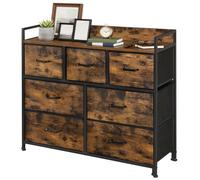 Armoire, Meuble de Rangement en Tissu, Commode, 7 Tiroirs, avec Poignées, Cadre en Métal, Marron Rustique et Noir d'Encre