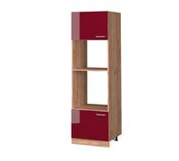 Armoire micro-ondes R-Line, 60cm, Rouge brillant/Chêne de force doré, Vicco 37149