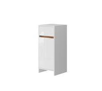 Armoire Midischrank Detmold, 35x82cm avec porte et tiroir, Blanc Haute brillance/Chêne de force doré, Vicco 49529