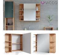 Vicco Armoire de Toilette Fynn, Chêne, 79.6x64cm | avec miroir et étagères ouvertes pour montage mural