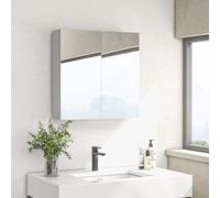 kleankin Armoire murale de salle de bain miroir placard de rangement 2 portes 3 niveaux étagère réglable 60 x 15 x 60 cm blanc