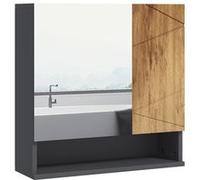 kleankin Armoire murale miroir de salle de bain placard de rangement 2 portes 55 x 17 x 55 cm naturel gris foncé