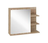 Armoire miroir de salle de bain avec étagère - 3 étagères latérales - kit installation murale fourni - panneaux particules aspect chêne clair