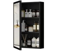 Armoire miroir - kleankin - salle de bain cadre acier inoxydable 1 porte miroir 2 étagères - inox - 40x12x60cm - noir