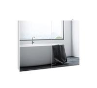 Armoire miroir LED de salle de bain - 2 portes, 2 étagères - tactile, lumière réglable - MDF blanc laqué verre