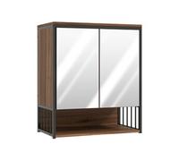 Armoire miroir murale salle de bain 2 portes design - étagère, niche - métal noir effet bois noyer