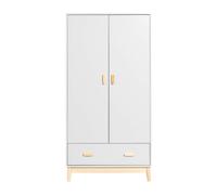 Armoire Mobili Rebecca Aegle 175 x 80 x 55 cm, MDF pin blanc et marron, style scandinave, à monter