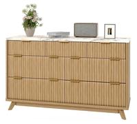 Armoire moderne à motifs cannelés - Armoire en bois avec 7 tiroirs, 137 cm de largeur - Design incurvé - Grande capacité de rangement - Idéale pour les chambres et les salons - Chêne