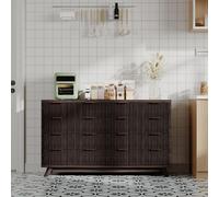 Armoire moderne - Armoire en bois rainurée avec tiroirs - Largeur de 137 cm - Design incurvé pour chambre à coucher et salon - Bois de noyer noir