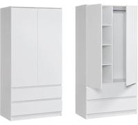 Armoire moderne blanc avec tiroirs, armoire à 2 portes avec étagères, barre pour penderie et 2 tiroirs pour chambre, chambre d'enfant, couloir, 90 x 51 x 182 cm (longueur x largeur x hauteur)