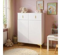 Armoire moderne pour vêtements d'enfants, avec tiroirs et étagères, idéale pour un rangement pratique et adapté aux enfants, de couleur blanche
