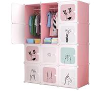 Armoire modulable pour enfant - Armoire composée de 12 cubes - Panneaux en polypropylène - Structure métallique - À monter soi-même - Style moderne - Rose