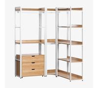 Armoire modulaire d'angle ouverte 3 pièces avec tiroirs en acier et MDF Ariaster NATUREL