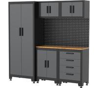 Armoire modulaire Meubles d'atelier Garage L1.95m HT 2.00m 8 Eléments Modulables Gris Anthracite Pré-montés VITO