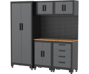 Armoire modulaire Meubles d'atelier Garage L1.95m HT 2.00m 8 Eléments Modulables Gris Anthracite Pré-montés VITO