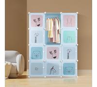 Armoire modulaire pour enfants - Armoire cubique à 12 compartiments - Panneaux en polypropylène - Structure métallique - Montage facile - Bleu