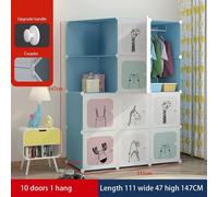 Armoire modulaire pour enfants - Armoire en plastique avec 10 compartiments - Autoportante - Structure en métal - Pour ranger vêtements et jouets - Bleu - Modèle 10-1