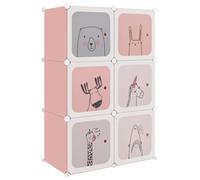Armoire modulaire pour enfants rose, composée de 6 modules cubiques, idéale pour optimiser l'espace