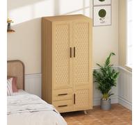 Armoire Moonbite 80 x 52 x 166 cm, aspect chêne avec imitation rotin, 2 tiroirs, structure modulaire