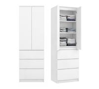Armoire multifonction 2 portes, 3 étagères & 3 tiroirs - Meuble de rangement pour chambre ou bureau - 50x40x180 cm - Blanc