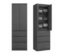Armoire multifonction 2 portes, 3 étagères & 3 tiroirs - Meuble de rangement pour chambre ou bureau - 50x40x180 cm - Anthracite