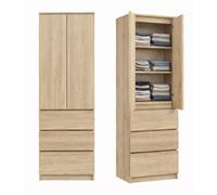 Home Collective Armoire 2 Portes avec 3 étagères et 3 tiroirs | Rangement pour Chambre, entrée ou Bureau | 50x40x180 cm (LxPxH) | Sonoma